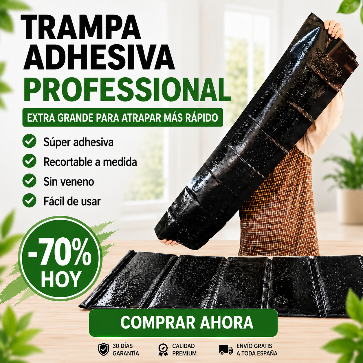 ⚡ Trampas Adhesivas ProfesionaIes – Extra Grandes para Atrapar Mas Rápido (1,2M x 27,5cm)