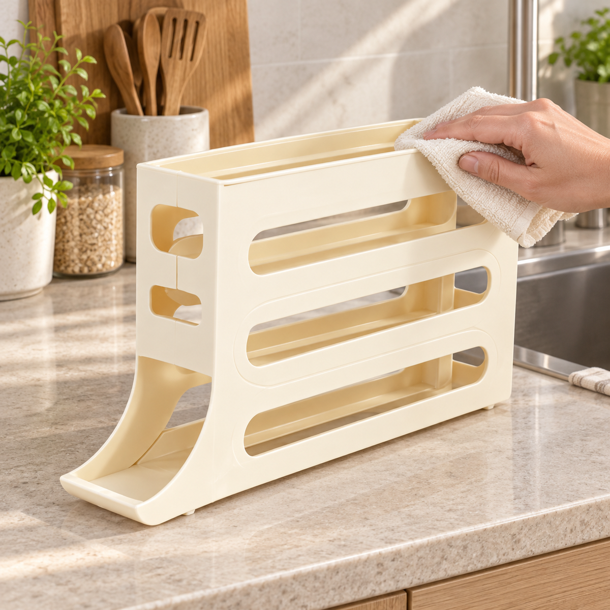 Huevera de 4 niveles con dispensador automático