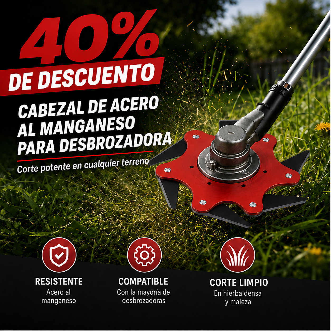 Cabezal desbrozadora 6 cuchillas acero manganeso