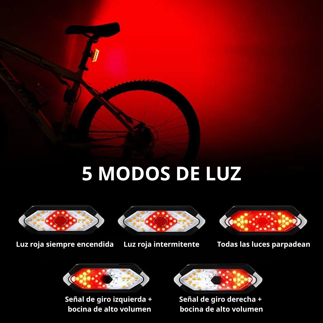 Luz trasera de bicicleta con señal de giro inalámbrica, recargable, con 5 modos de iluminación