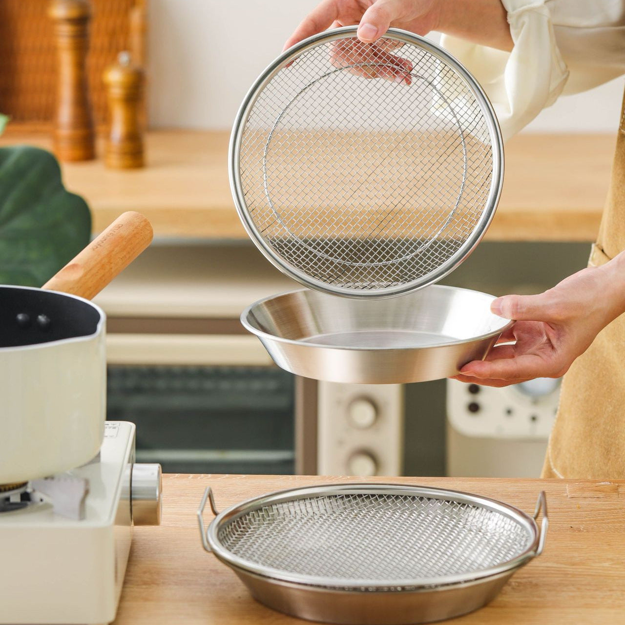 Juego De Bandejas Con Rejilla Para Escurrir Aceite Multiusos