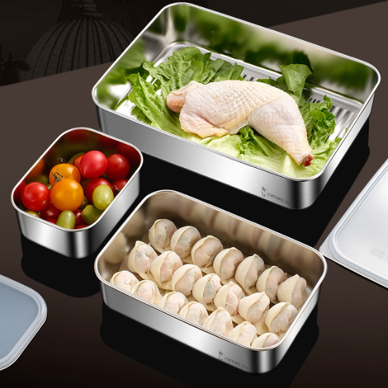 [SET 6 +🎁 3 Gratis] Caja de alimentos de acero inoxidable 304 (25*20*6 cm)