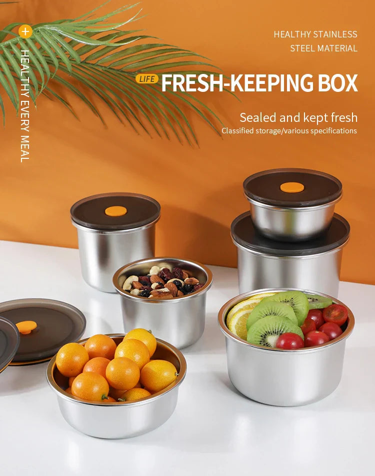 🧀 Caja Redonda de Acero Inoxidable Antibacteriano con Tapa al Vacío