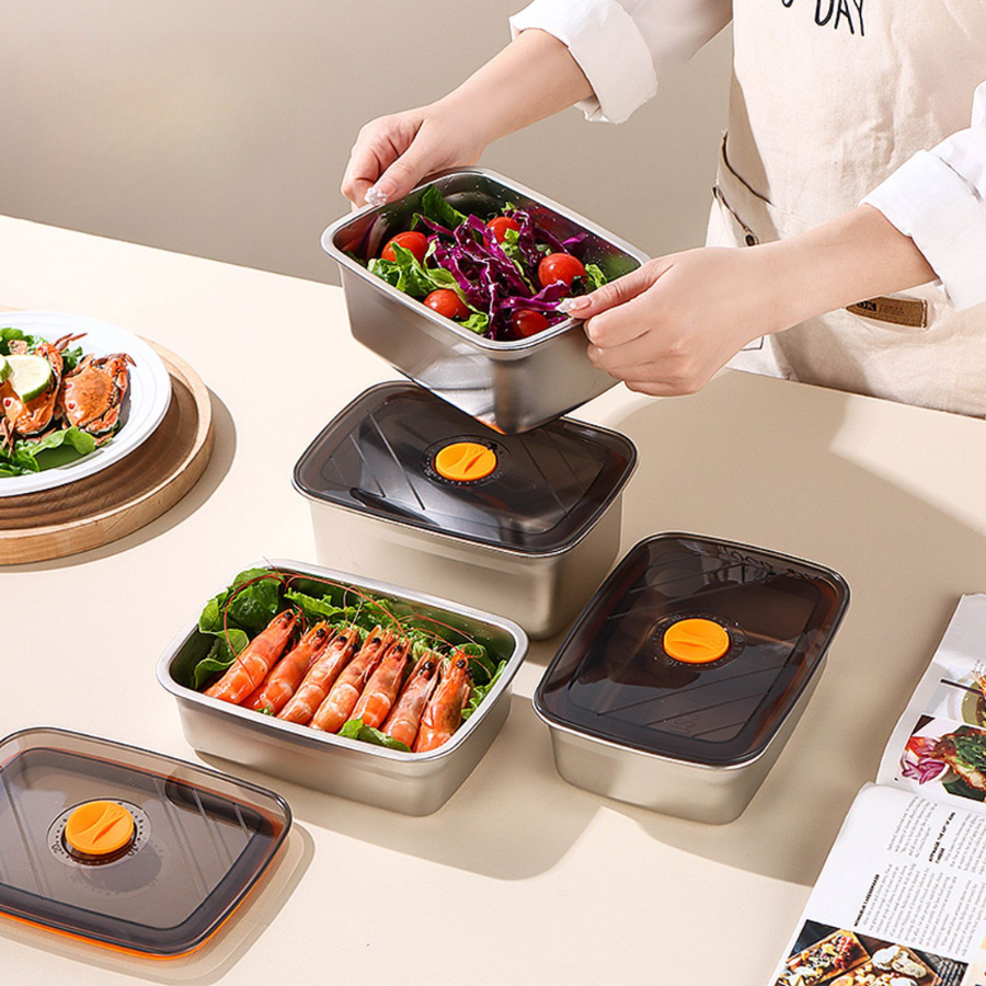 🇪🇸 (6 + 3 GRATIS) Recipientes para alimentos de acero inoxidable alemán 316 con tapa al vacío