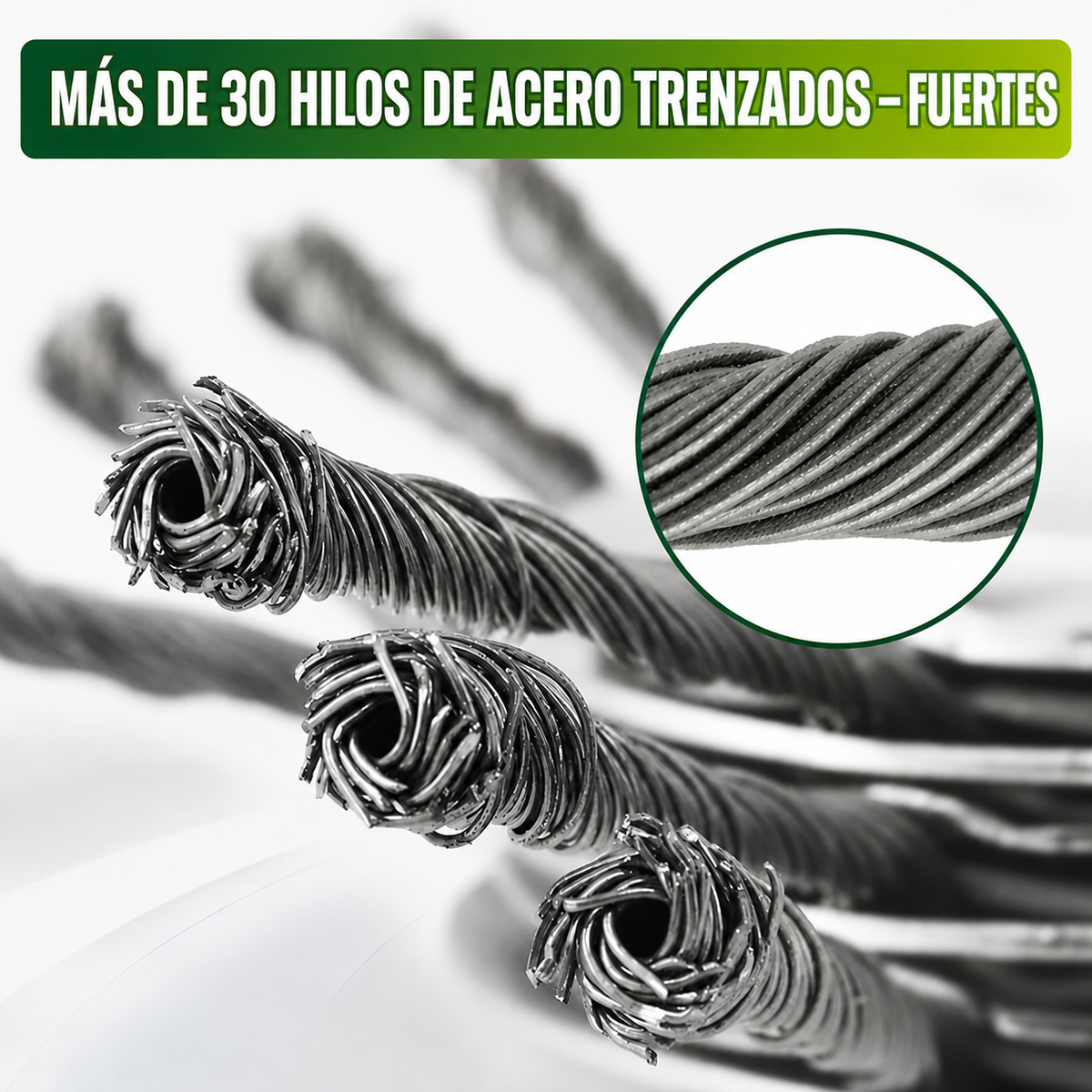 Detalle del cabezal de acero trenzado