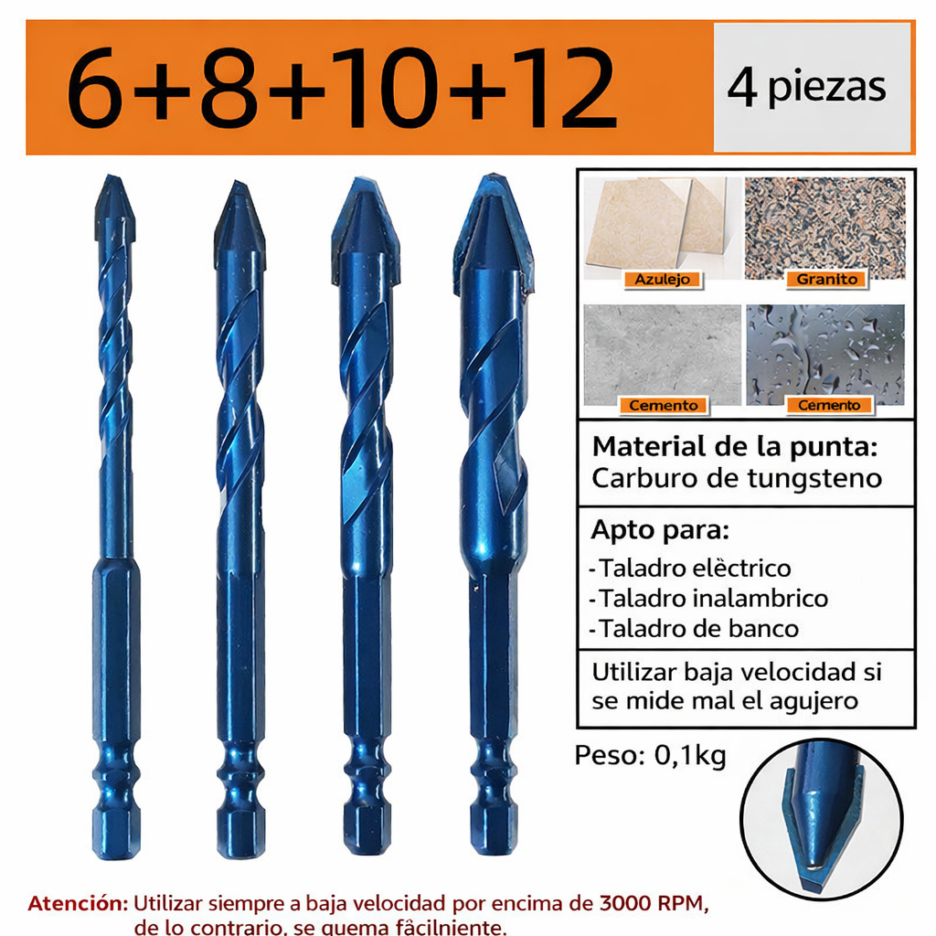 💥70% DE DESCUENTO | Juego De 4 Brocas De Titanio Multifuncionales (4 Medidas 6/8/10/12 MM)