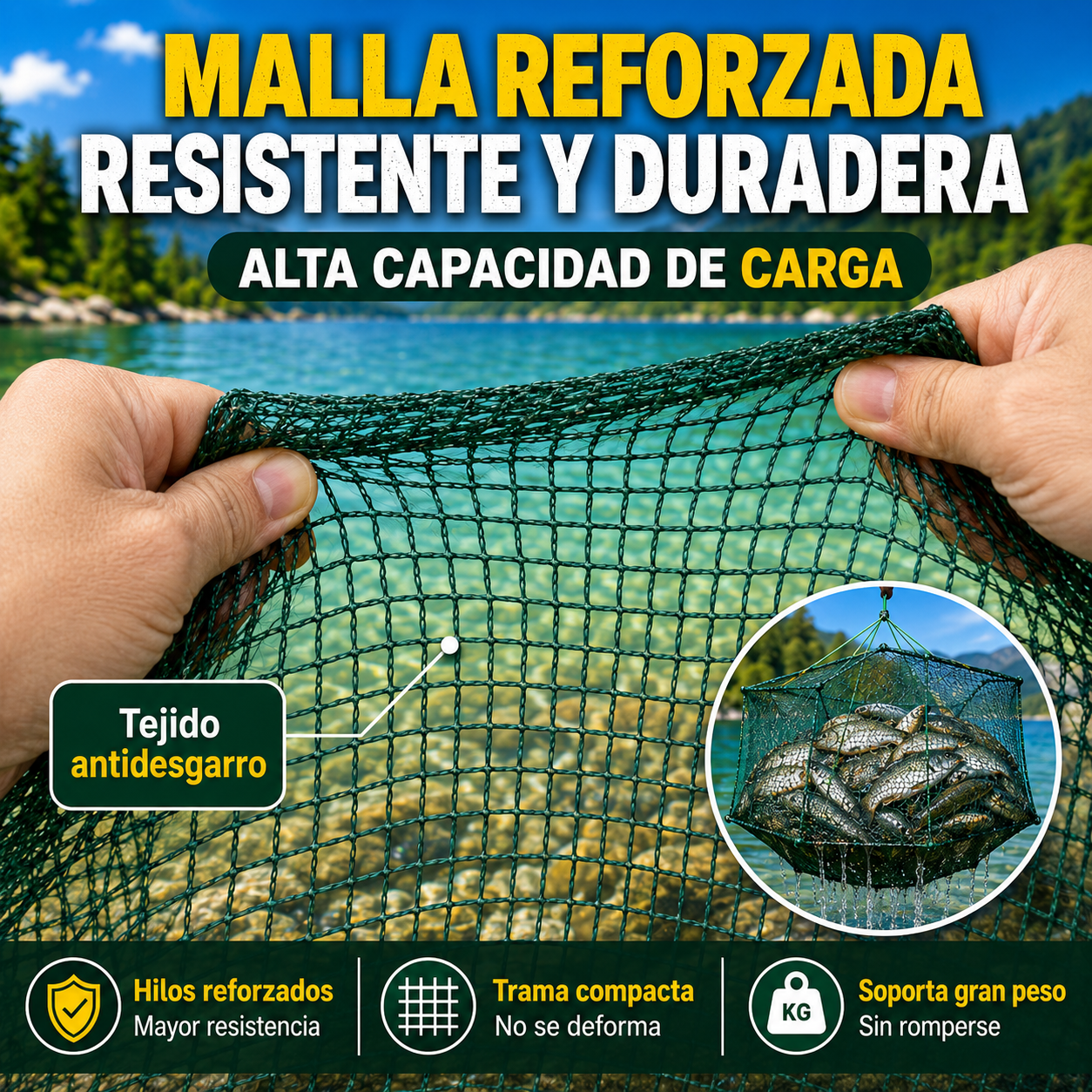 Red trampa de pesca plegable 96 cm | Múltiples entradas | Para agua dulce