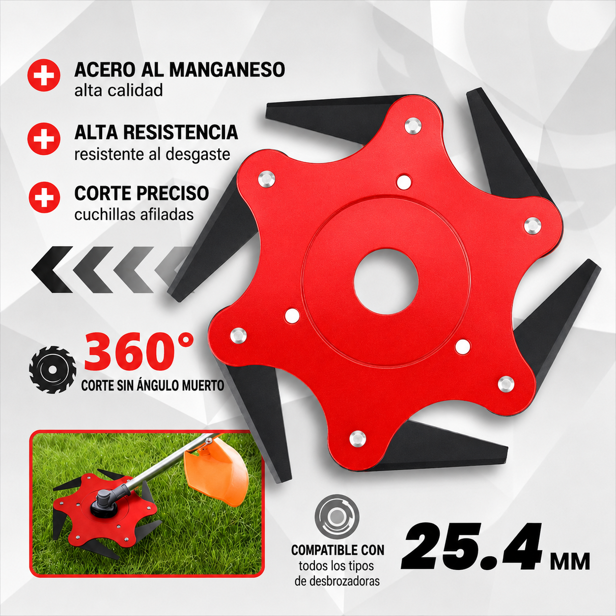 El Cabezal de Corte Tiene 6 Cuchillas Súper Resistentes de Acero al Manganeso (Accesorios Incluidos)