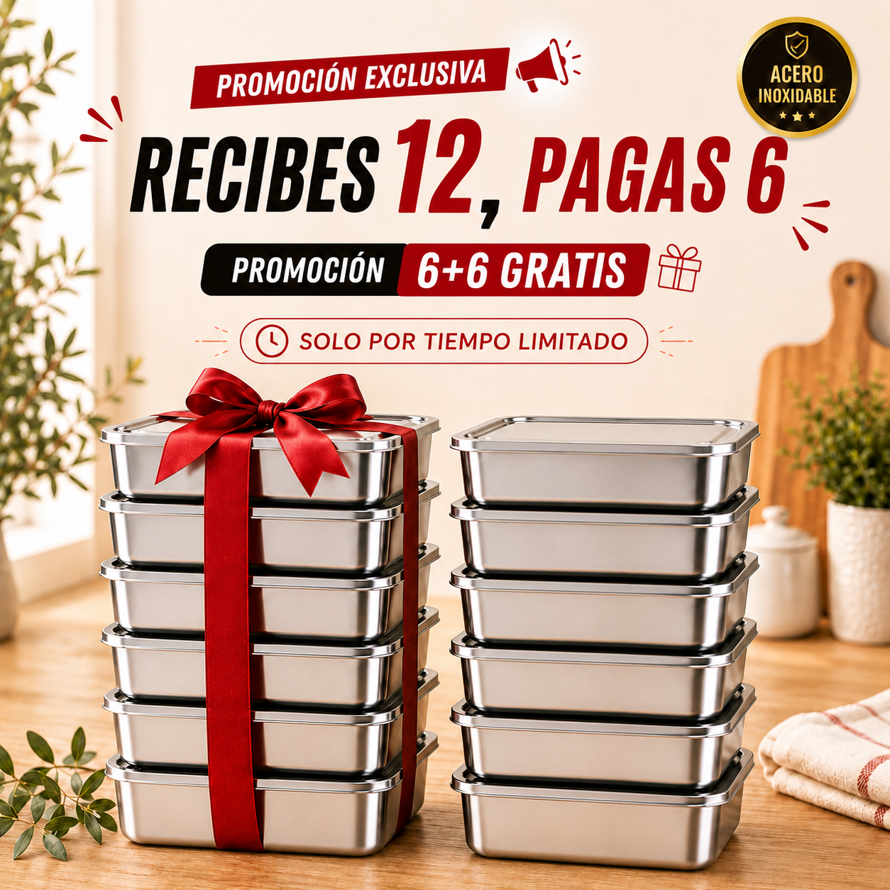 ❄️ Llévate 12, Paga 6 | Tupper Hermético Acero Inoxidable 304