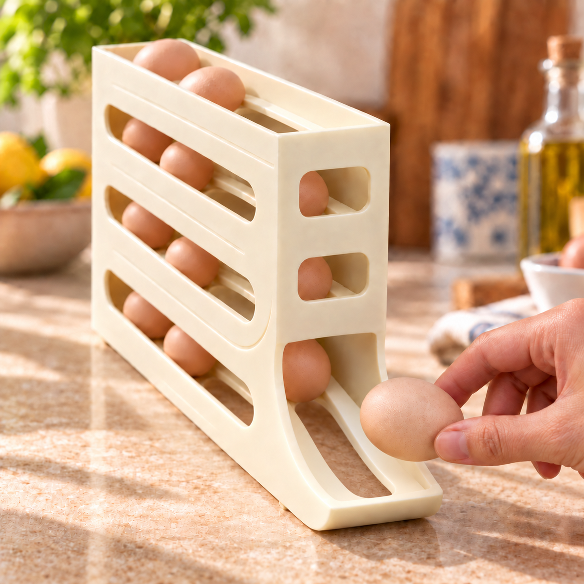 Huevera de 4 niveles con dispensador automático