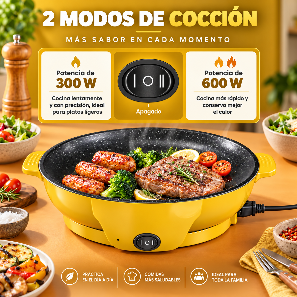 🎁 70% DE DESCUENTO | Sartén de piedra de doble potencia con tecnología de ahorro energético de nueva generación