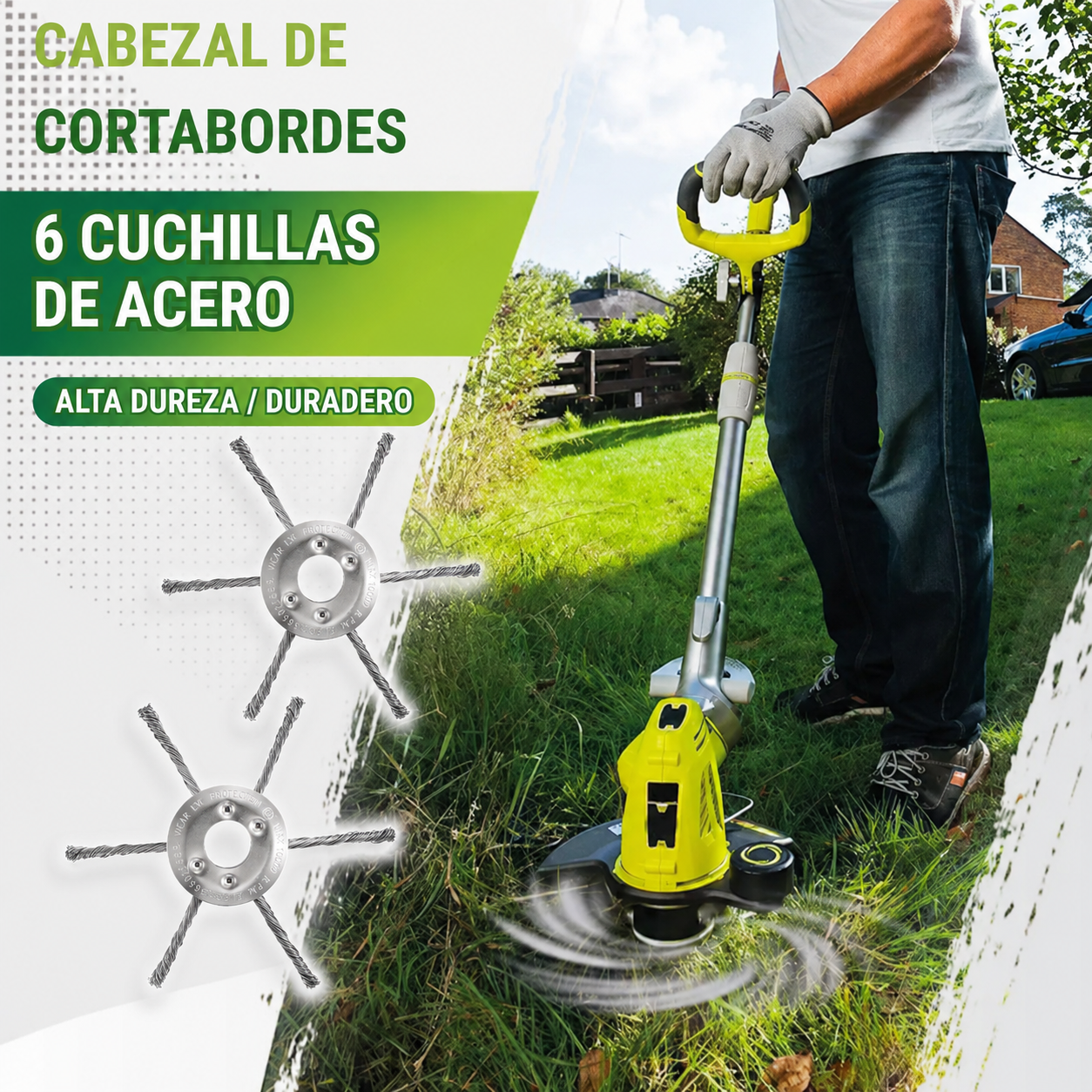 💥Descuento Del 70% | Cabezal De Cortacésped Con 6 Hojas De Acero Manganeso Inoxidable