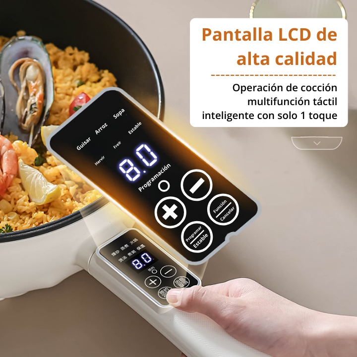 Sartén eléctrica con pantalla LCD, múltiples modos de cocción y sensor de temperatura automática