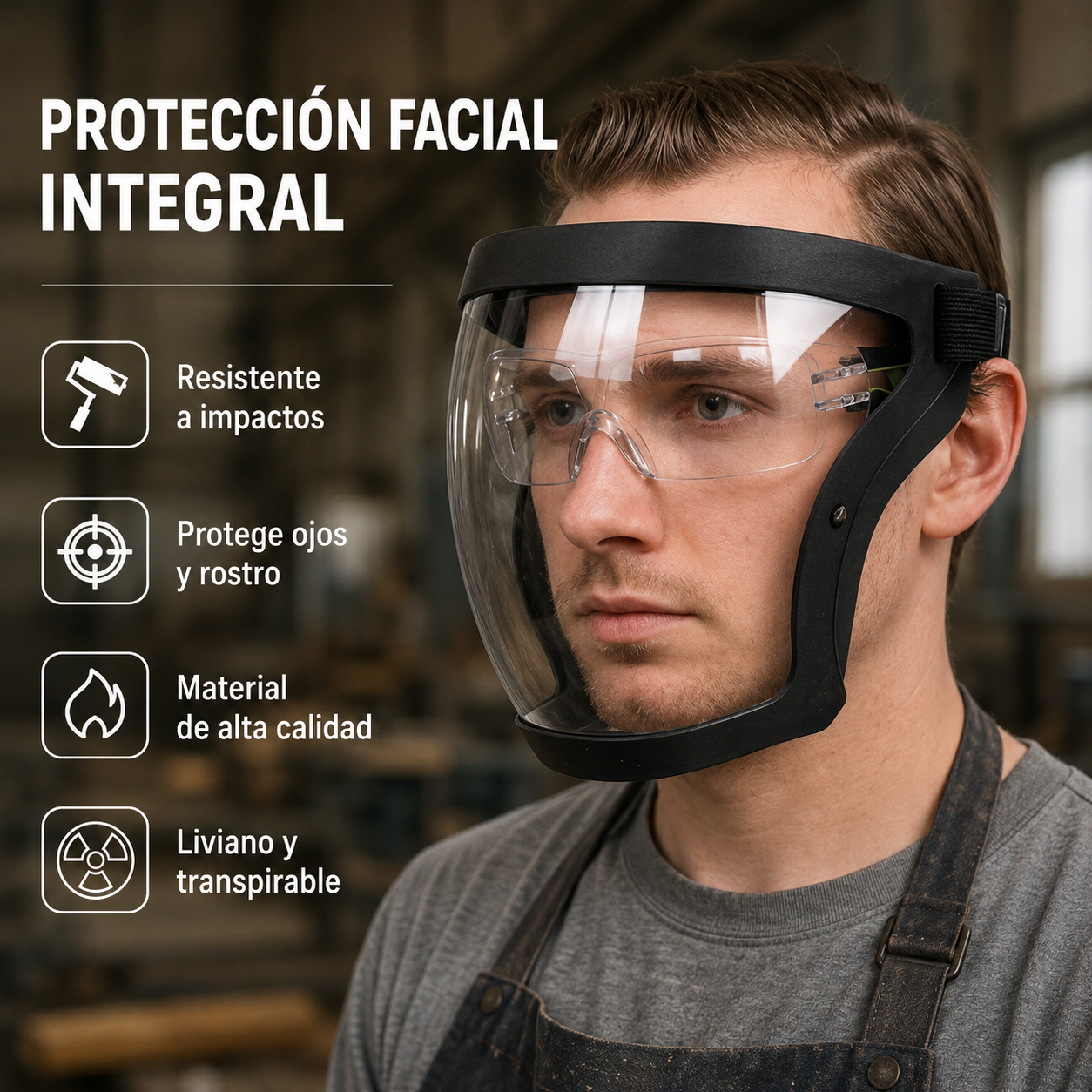 ✨La visera protege la cara, los ojos y las vías respiratorias durante el trabajo