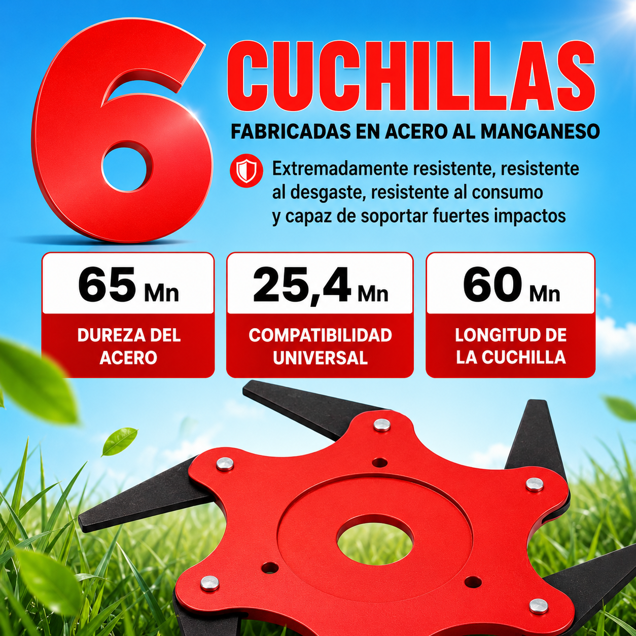 El Cabezal de Corte Tiene 6 Cuchillas Súper Resistentes de Acero al Manganeso (Accesorios Incluidos)