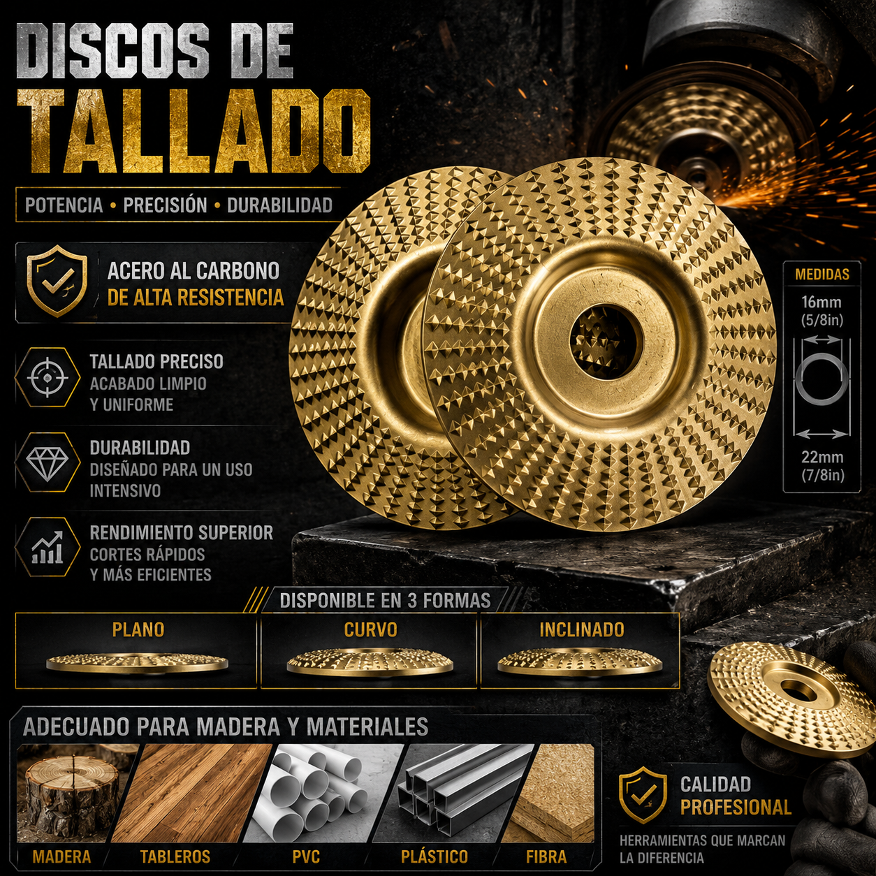 Set de 3 Discos de Desbaste — Lija, Modela y Esculpe en Segundos