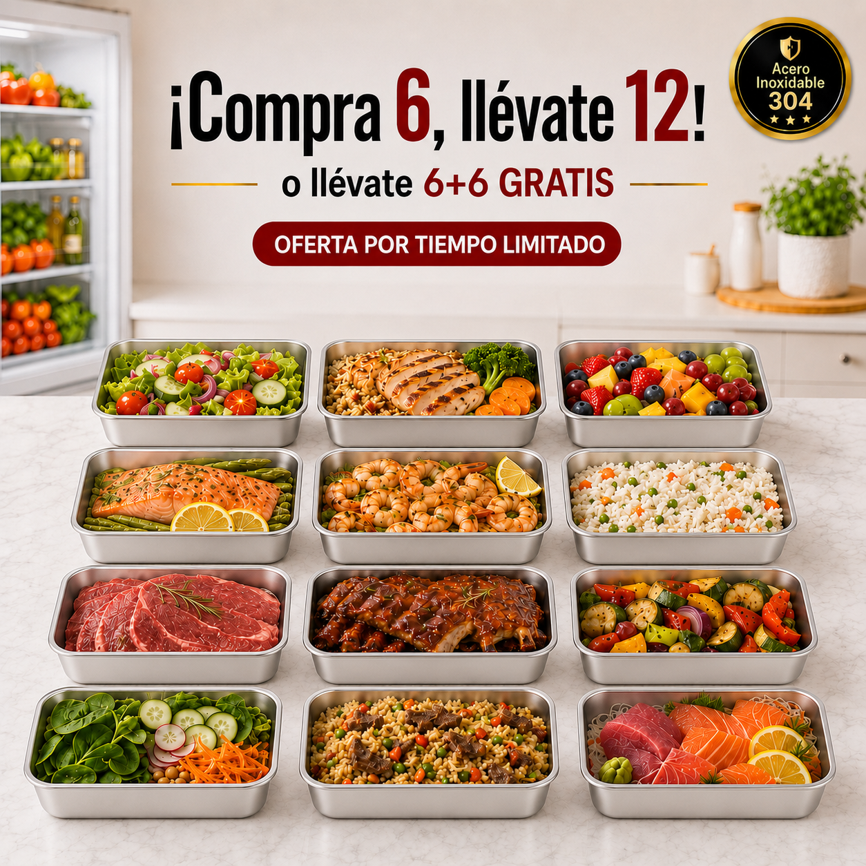 🎁 Llévate 12, Paga 6 | Tupper Hermético Acero Inoxidable 304