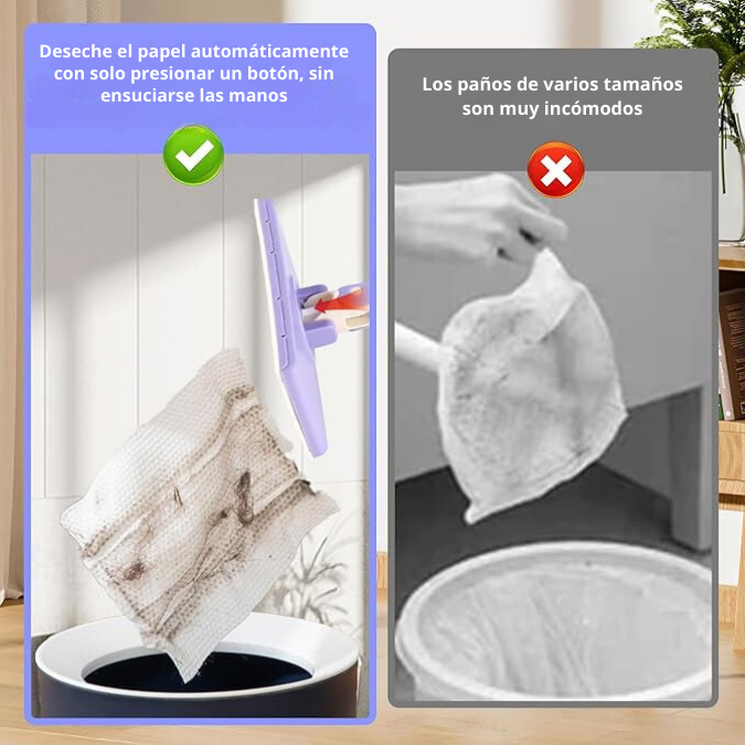 (ppm_yen) Mini Mop con Cambio de Paño, Diseño de Mango de Empujar-Tirar con Toalla Desechable