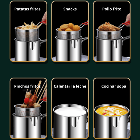 🍟 Olla multifunción con filtro de acero inoxidable 304, ahorra aceite al freír