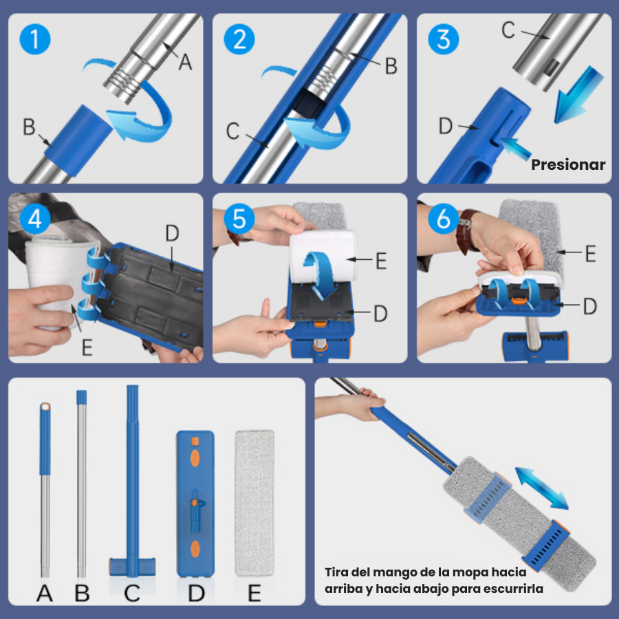 🇪🇸 AQUAMOP PRO™ a 360° - Mopa autoescurrible de acero inoxidable alemán 304