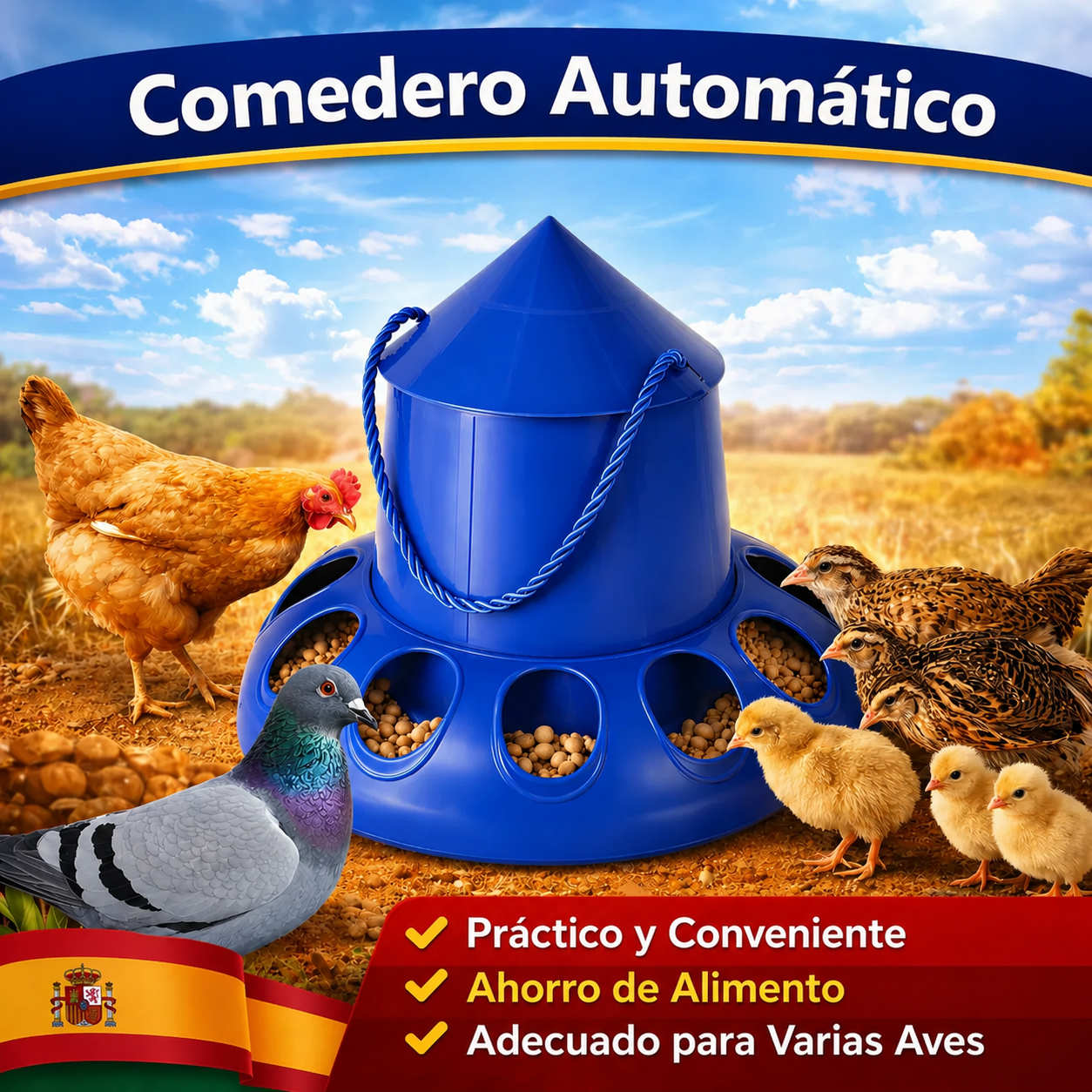 🐓 Comedero automático para gallinas, patos y ocas – gran capacidad, ahorro de alimento.