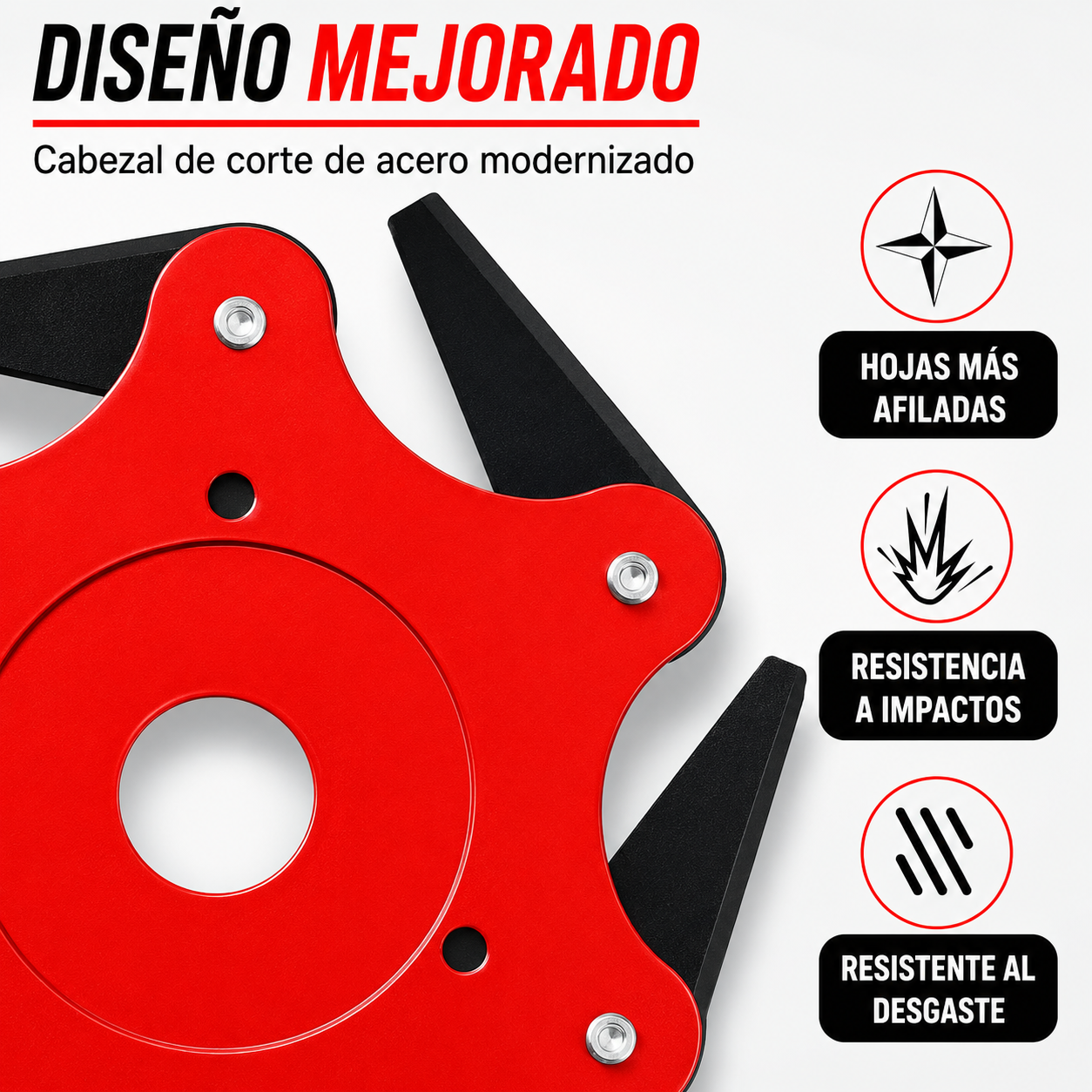 El Cabezal de Corte Tiene 6 Cuchillas Súper Resistentes de Acero al Manganeso (Accesorios Incluidos)
