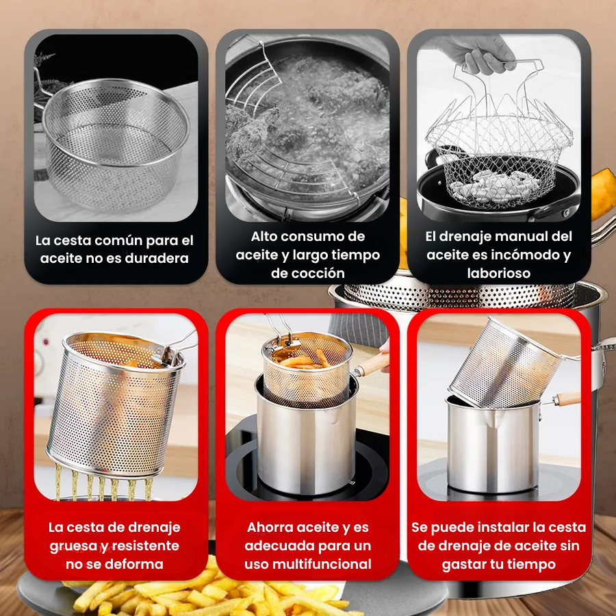 🇪🇸 Olla freidora de 1,2L en acero inoxidable 304 alemán, compatible con cocinas de vitrocerámica e inducción (IH)