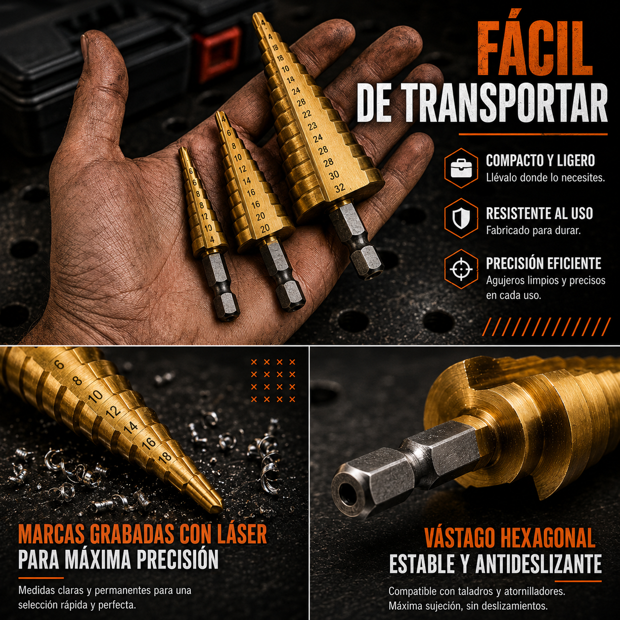 TitanDrill™ – Juego De Brocas Escalonadas De Titanio (6 Brocas Multifuncionales)