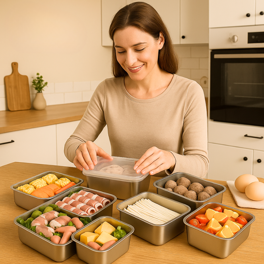 Mini bandeja de acero inoxidable estilo japonés (13,5 x 10,5 x 5,8 cm) (L)