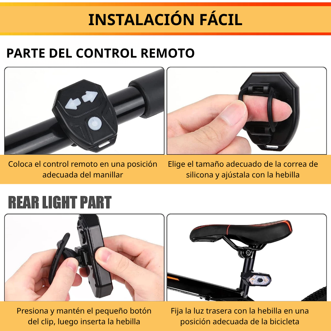 Luz trasera de bicicleta con señal de giro inalámbrica, recargable, con 5 modos de iluminación