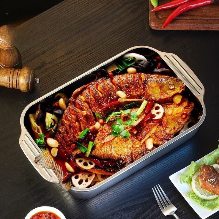 🇪🇸 Bandeja de cocción directa de acero inoxidable 304 macizo de Alemania (3.5 Litros)