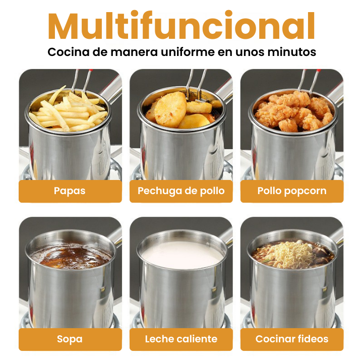 🇪🇸 Olla freidora de 1,2L en acero inoxidable 304 alemán, compatible con cocinas de vitrocerámica e inducción (IH)