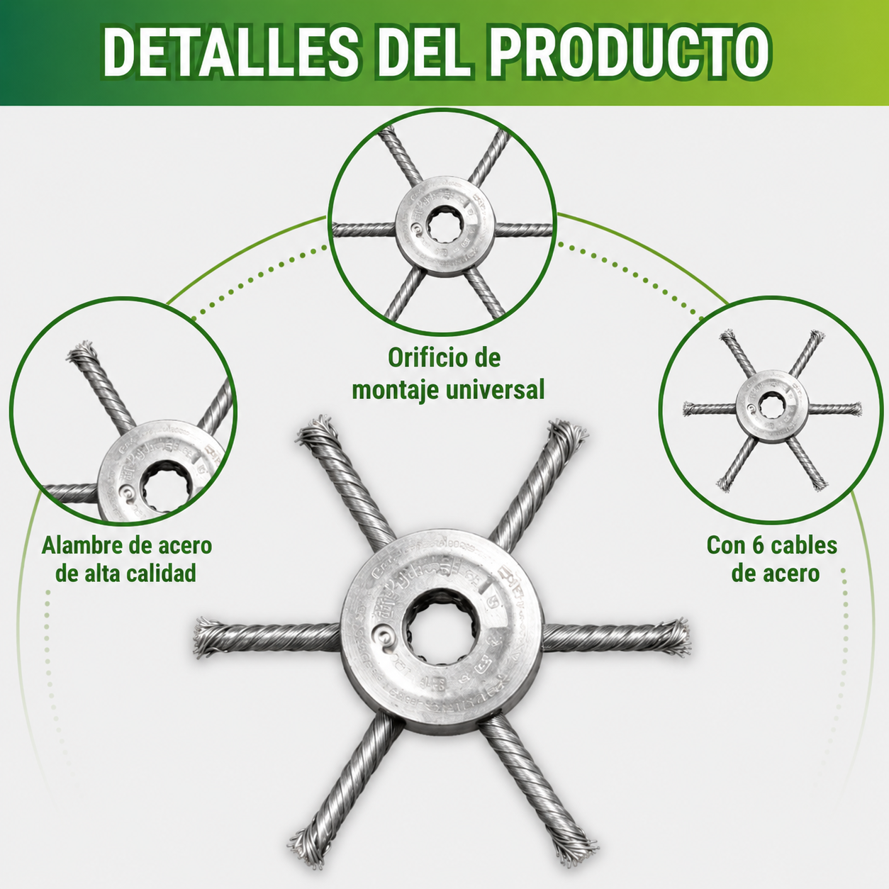 🇪🇸 Cabezal De Desbrozadora Con 6 Cuchillas De Acero Trenzado