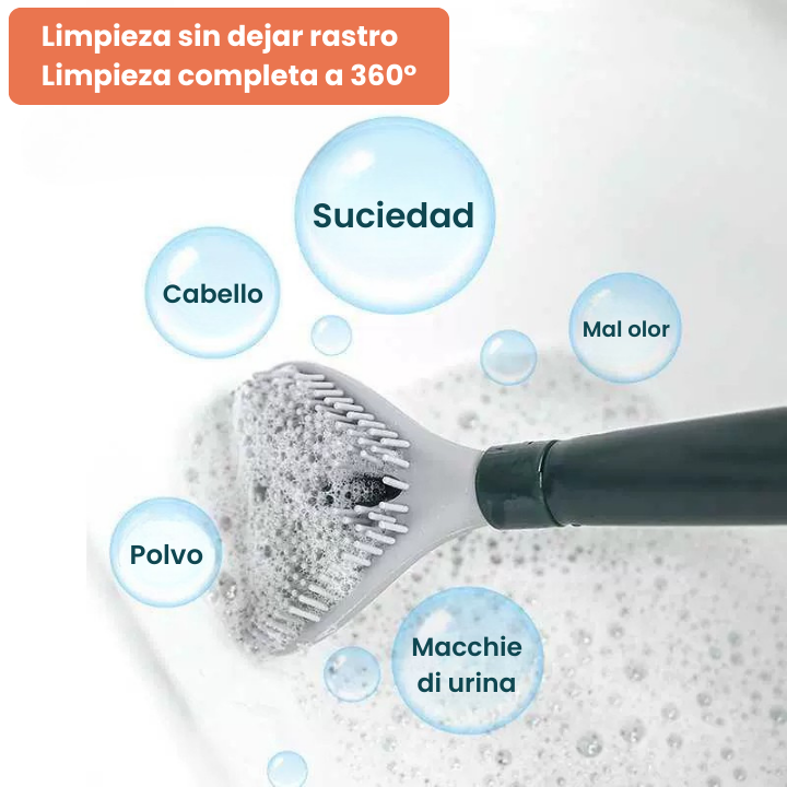 Cepillo de Silicona Flexible para Inodoro con Mango Largo y Colgante de Pared sin Perforación para el Hogar (LG)