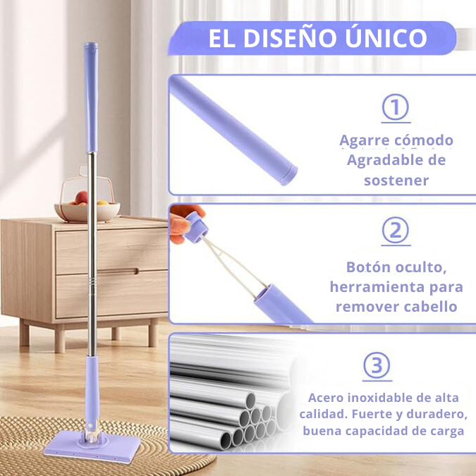 (ppm_yen) Mini Mop con Cambio de Paño, Diseño de Mango de Empujar-Tirar con Toalla Desechable