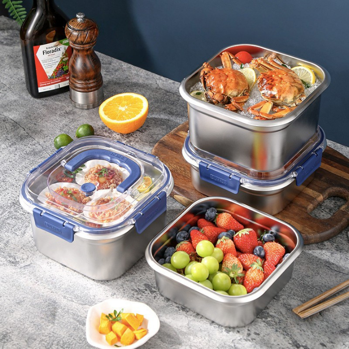 Caja grande para almacenamiento de alimentos de acero inoxidable 316 capacidad 1800 ml