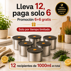 🎁 Llévate 12, Paga 6 | Recipiente Redondo de Acero Inoxidable con Tapa de Vacío – 1000 ml