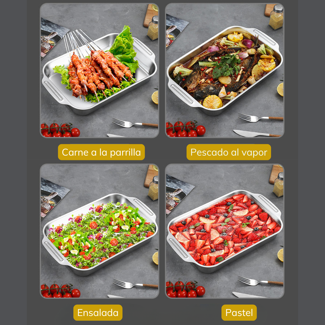 Bandeja De Cocción De Acero Inoxidable De Alta Calidad Con Tapa (33*19*5,5 cm)