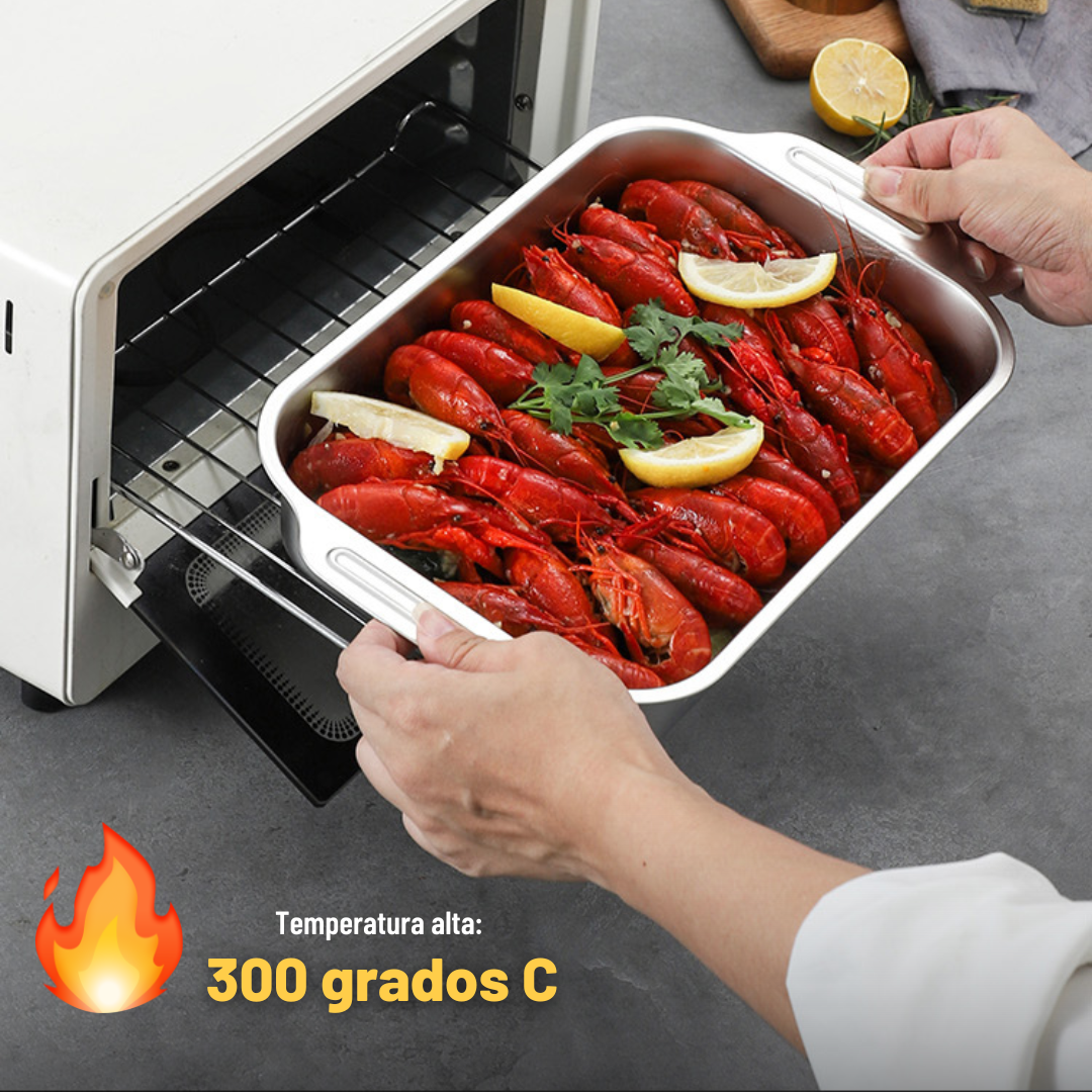 Bandeja De Cocción De Acero Inoxidable De Alta Calidad Con Tapa (33*19*5,5 cm)