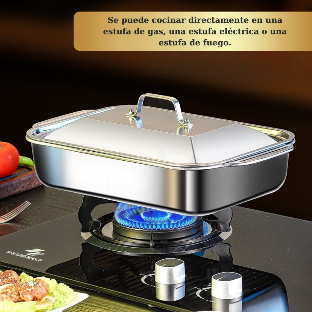 Bandeja De Cocción De Acero Inoxidable De Alta Calidad Con Tapa (33*19*5,5 cm)