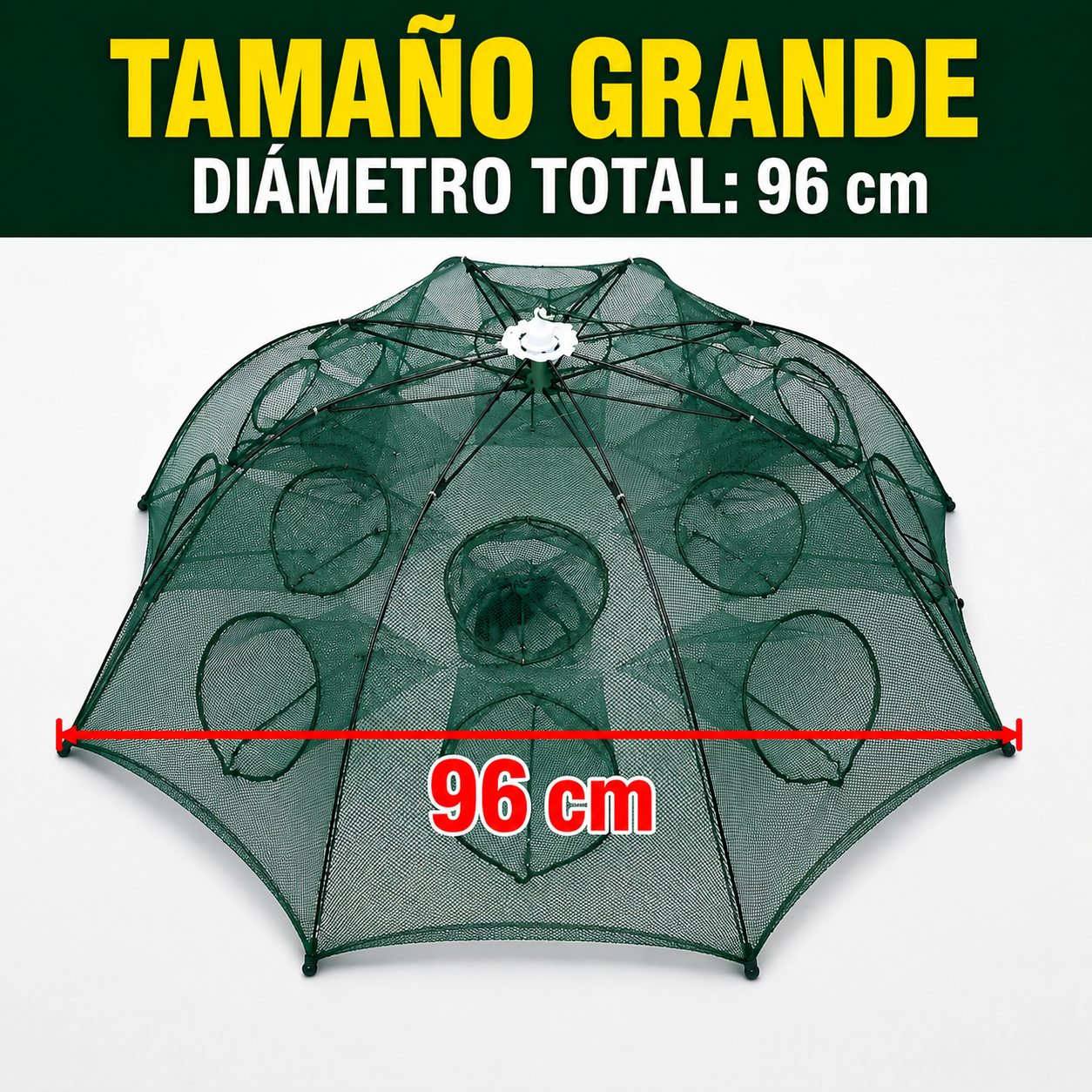 🐠Red trampa de pesca plegable 96 cm | Múltiples entradas | Para agua dulce