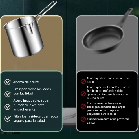 🍟 Olla multifunción con filtro de acero inoxidable 304, ahorra aceite al freír