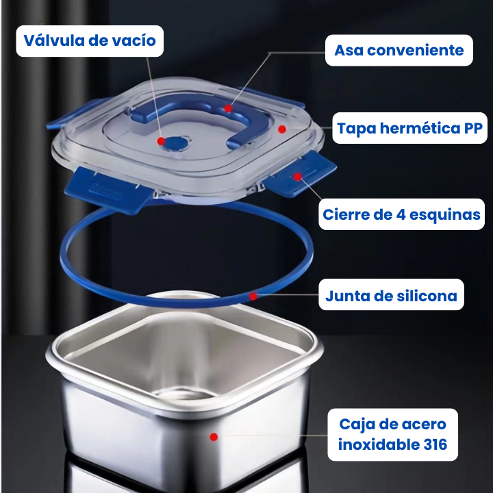 Caja grande para almacenamiento de alimentos de acero inoxidable 316 capacidad 1800 ml