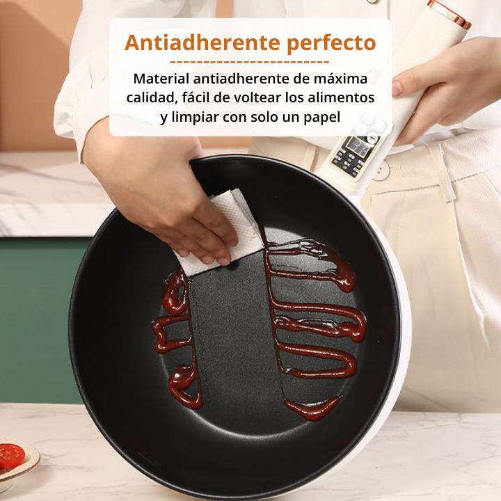 Sartén eléctrica con pantalla LCD, múltiples modos de cocción y sensor de temperatura automática