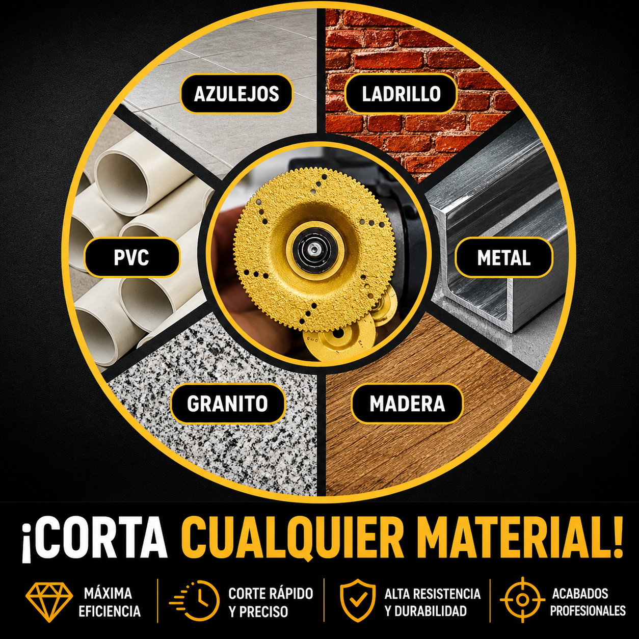 DESCUENTO DEL 70% | Disco Diamantado 5 en 1 – Corta, Lija y Moldea en Pocos Segundos