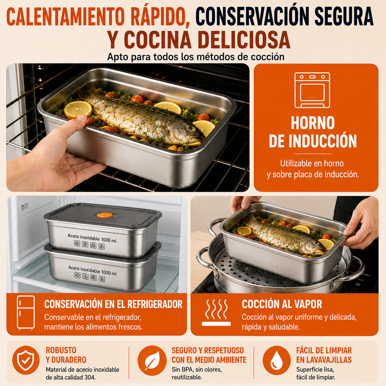 ⚜️ Recipientes Para Alimentos De Acero Inoxidable Alemán 316 Con Tapa Al Vacío