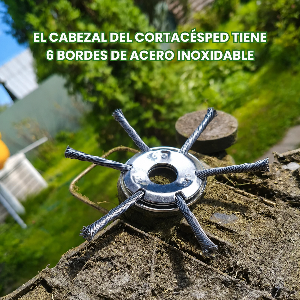 ⚡ El cabezal del cortacésped tiene 6 bordes de acero inoxidable