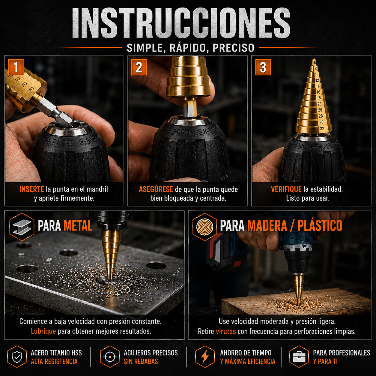 TitanDrill™ – Juego De Brocas Escalonadas De Titanio (6 Brocas Multifuncionales)