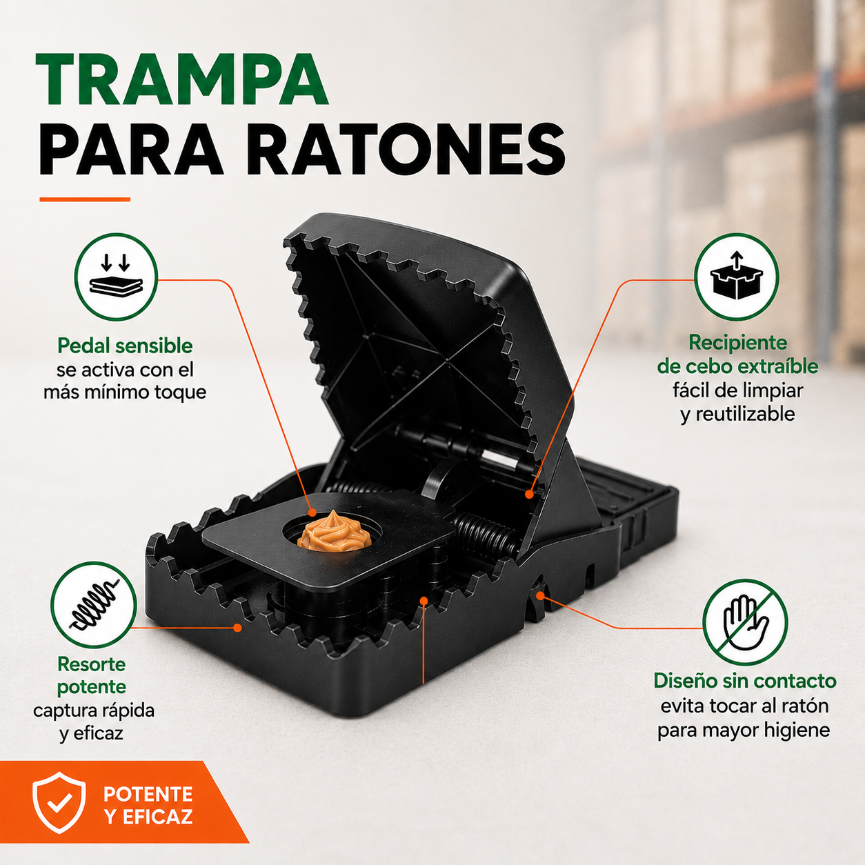 Ratonera de Golpe | Disparo Rápido · Sin Veneno · Reutilizable