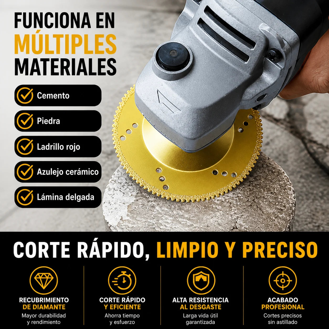 ⚡ DESCUENTO DEL 70% | Disco Diamantado 5 en 1 – Corta, Lija y Moldea en Pocos Segundos
